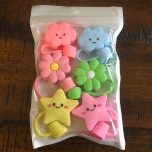 Colorful Flower and Star Straw Toppers 6 pack